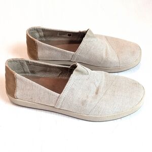 TOMS Men's Beige Tan Canvas Slip-on Casual Loafers Size 9.5